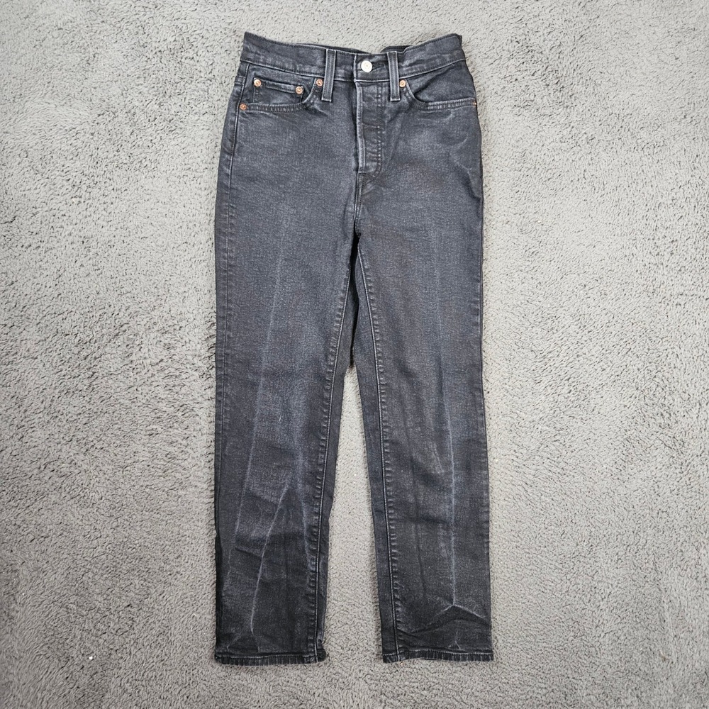 Levis Wedgie Straight High Rise Jeans Black Wash Womens Size 27‎